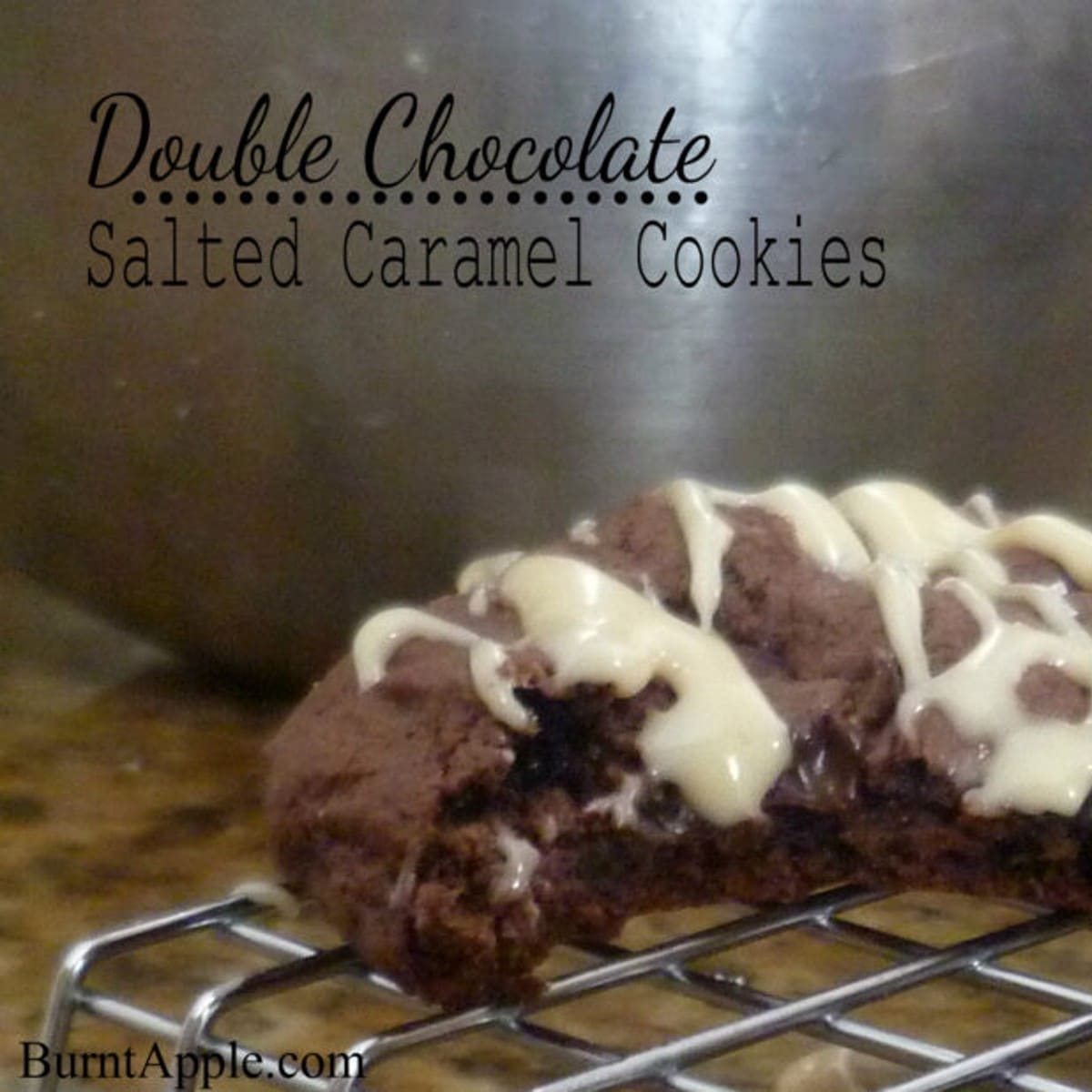  chocolate salted caramel cookies with a salted caramel glaze.