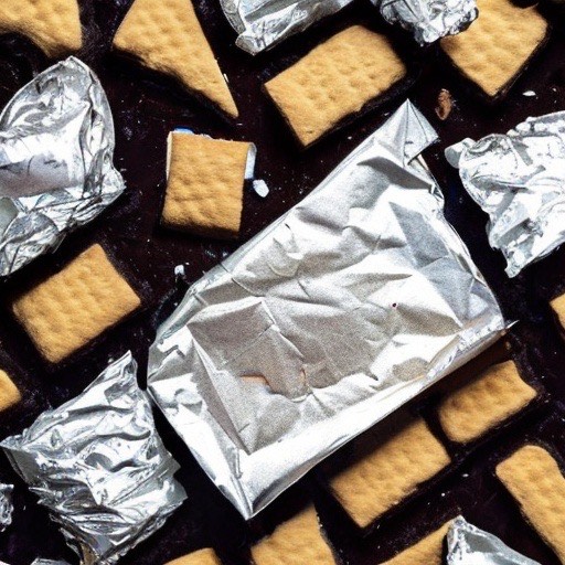ingredients are pictured for making tin foil smores dessert recipe. Pictured are graham crackers, chocolate, marshmallow and tin foil. 