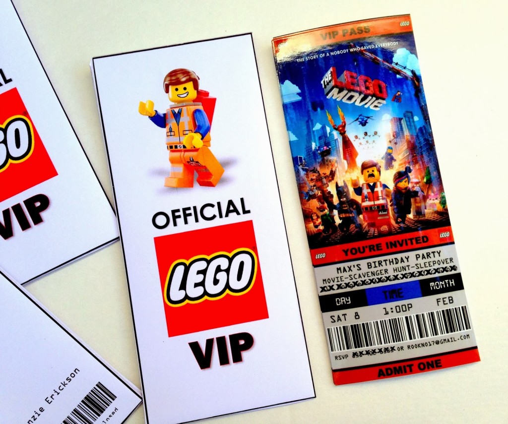 lego movie ticket birthday invitations