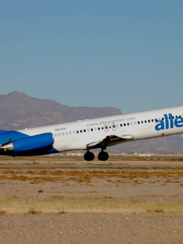 A picture of an Allegiant airline jet. This Allegiant airline review talks about the pros and cons of flying with the airline.