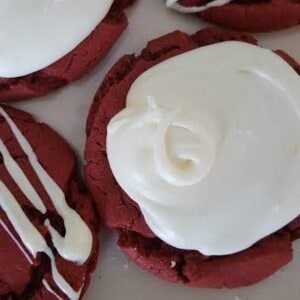 A red velvet crinkle cookie with cake mix shows a vibrant red color and crinkled textured edges