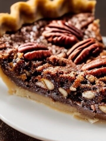 A rustic chocolate pecan pie nestled in a golden graham cracker crust, the epitome of sweet and nutty decadence