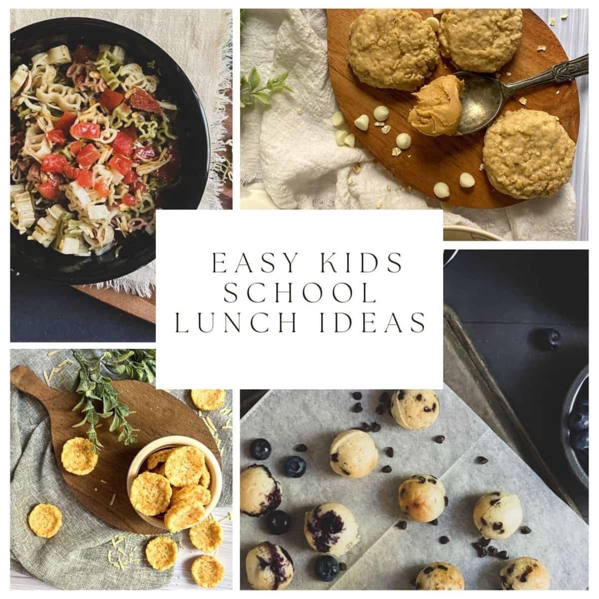 a photo collage of easy school lunches for kids that require no heating or refrigeration 