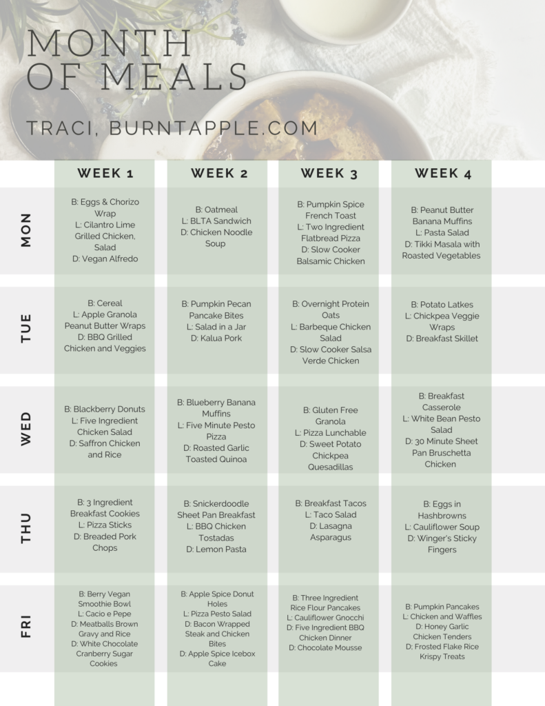 month monthly meal plan gluten free dairy free