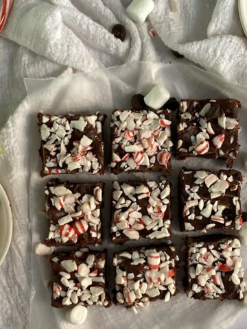 dairy free peppermint fudge christmas chocolate gluten free marshmallow sweetened condensed milk butter chocolate chips