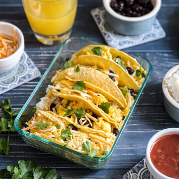 Flour or corn tortillas are topped with your choice of toppings like eggs, chorizo, sausage or bacon. Add additional toppings like diced mango or pineapple, cheese, cilantro and salsa! An easy and versatile breakfast to make! (Gluten free option, dairy free option, vegan option, vegetarian option, egg free option, nut free, soy free)