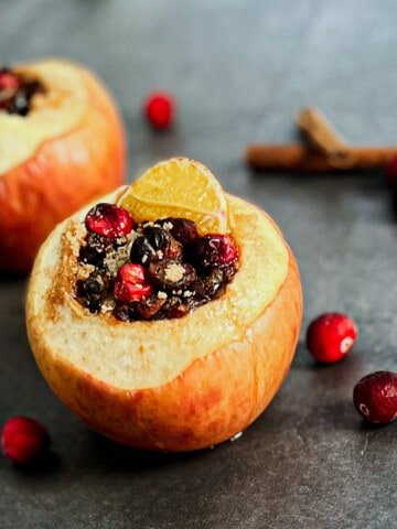 cranberry stuffed apples with brown sugar