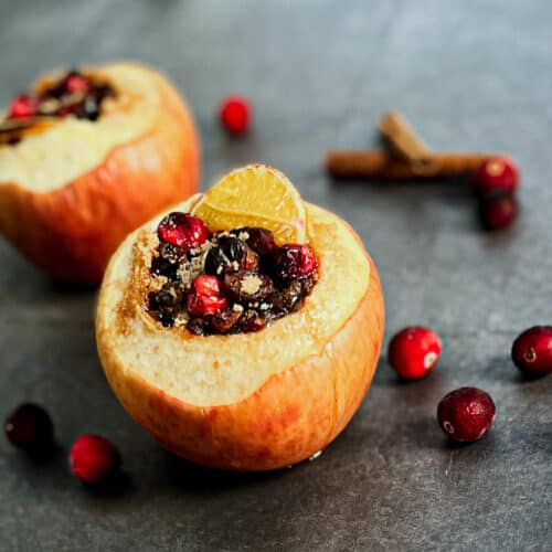 cranberry stuffed apples with brown sugar