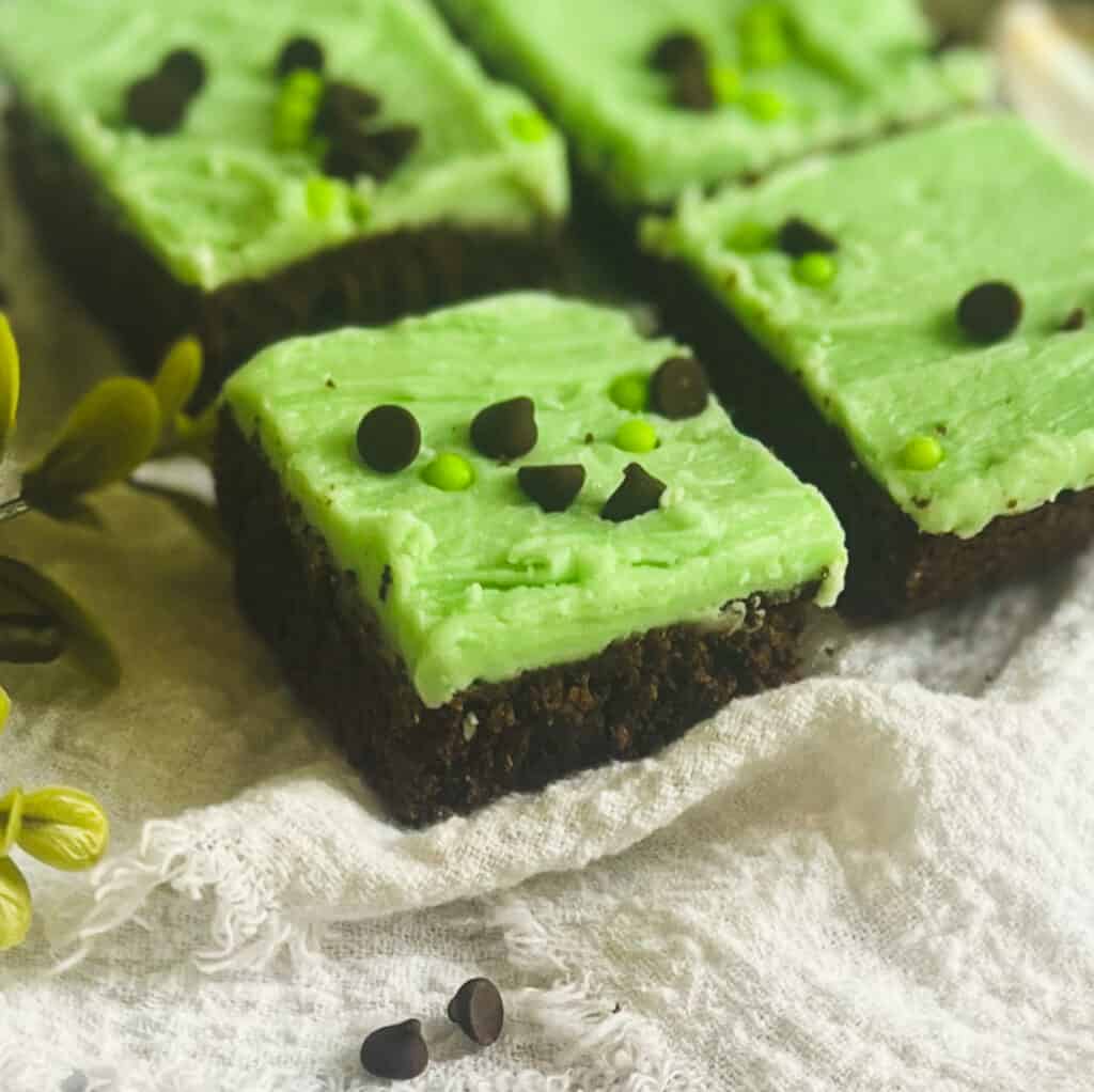 image of a close up of mint gluten free brownies