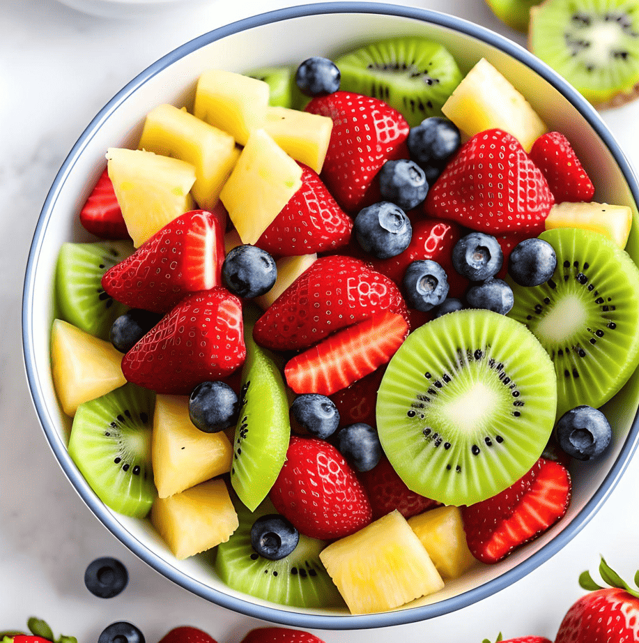 No Barbie party is complete without some california inspired salad! This fruit salad contains kiwi, strawberries, blueberries and pineapple chunks. 