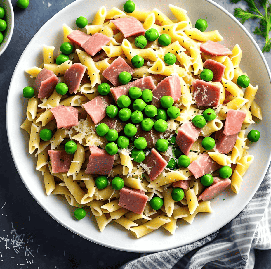 Enjoy some princess and the pea pasta! Ham slices, noodles, butter and peas make for one delicious dinner recipe! 