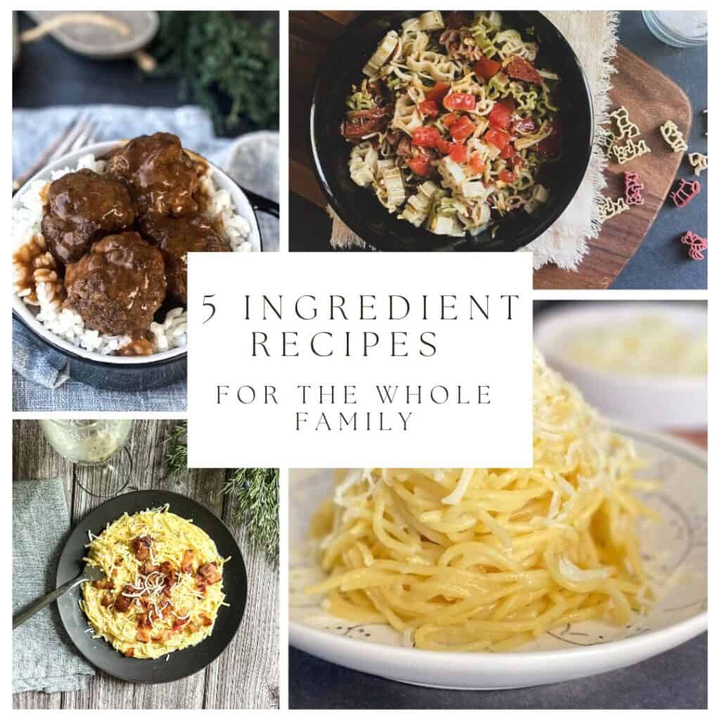 a picture of several different main dishes as part of a collection of five ingredient recipes for the whole family