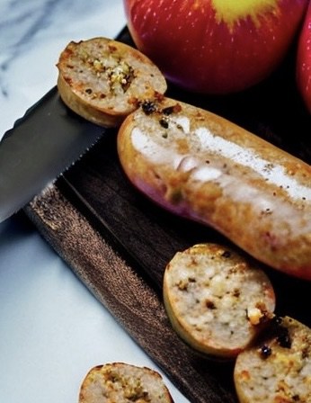cook and cut apple chicken sausage into bite sized pieces
