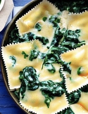 toss ravioli in creamed spinach