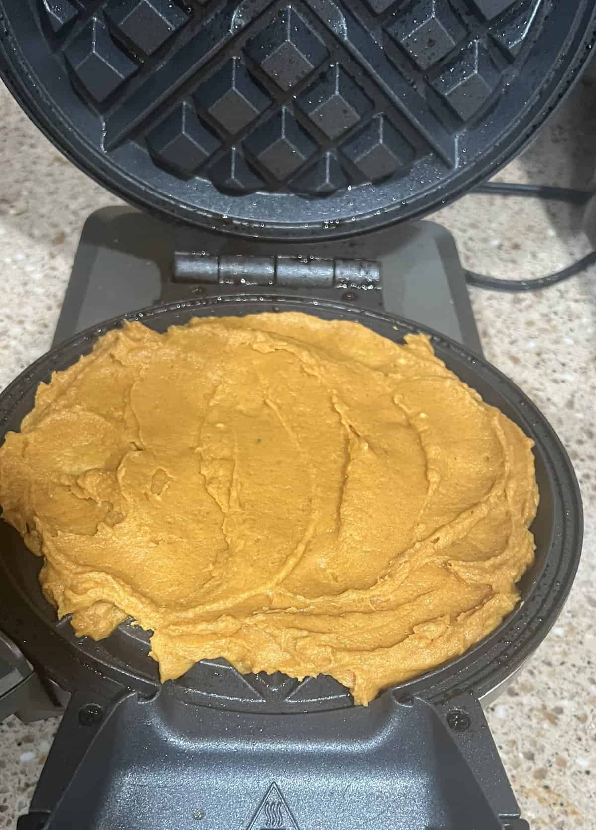 place your pumpkin waffle recipe in your waffle maker