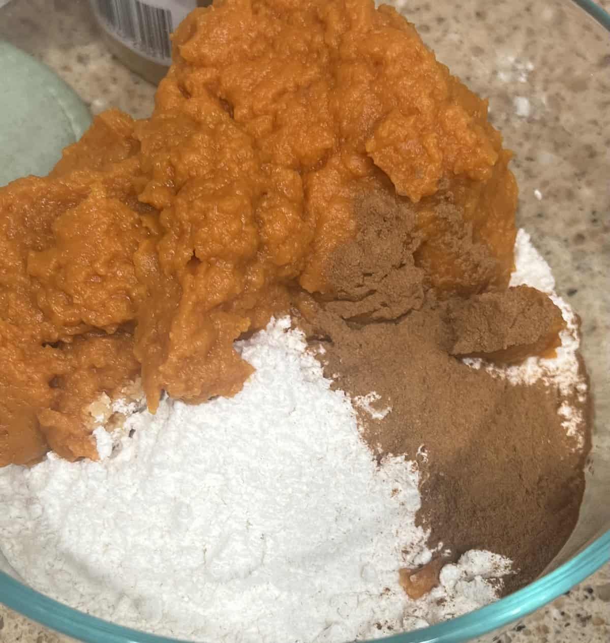 mix pumpkin spice waffle ingredients together in a bowl