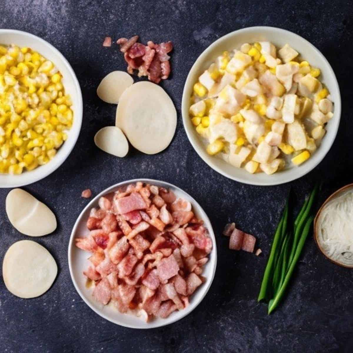 Ingredients needed to make potato and corn chowder soup recipe