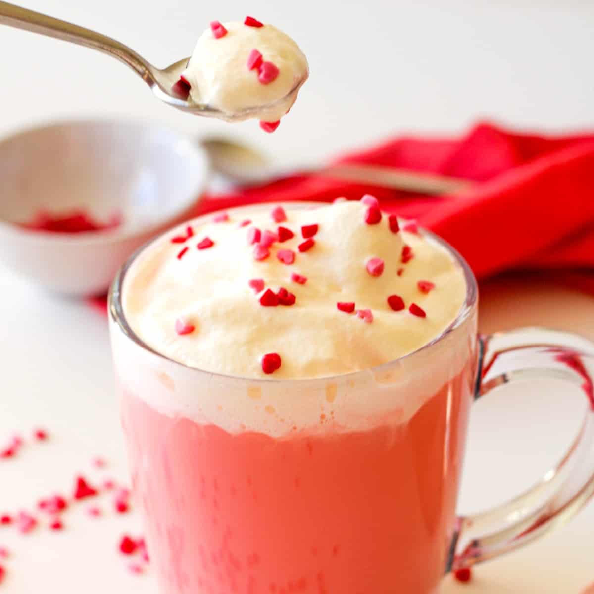 A festive and delicious treat, this red velvet hot chocolate is perfect for Valentine's Day or any winter day